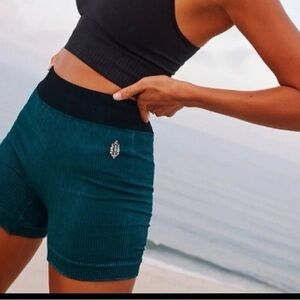 Free People Teal Ribbed Prajna Bike Shorts
